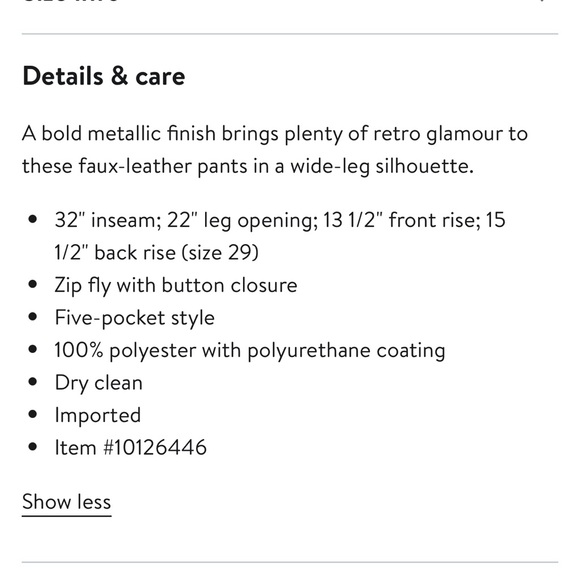 🔵 Metallic Faux Leather Wide Leg Pants BLANK NYC NWT sz 26 - Picture 7 of 14